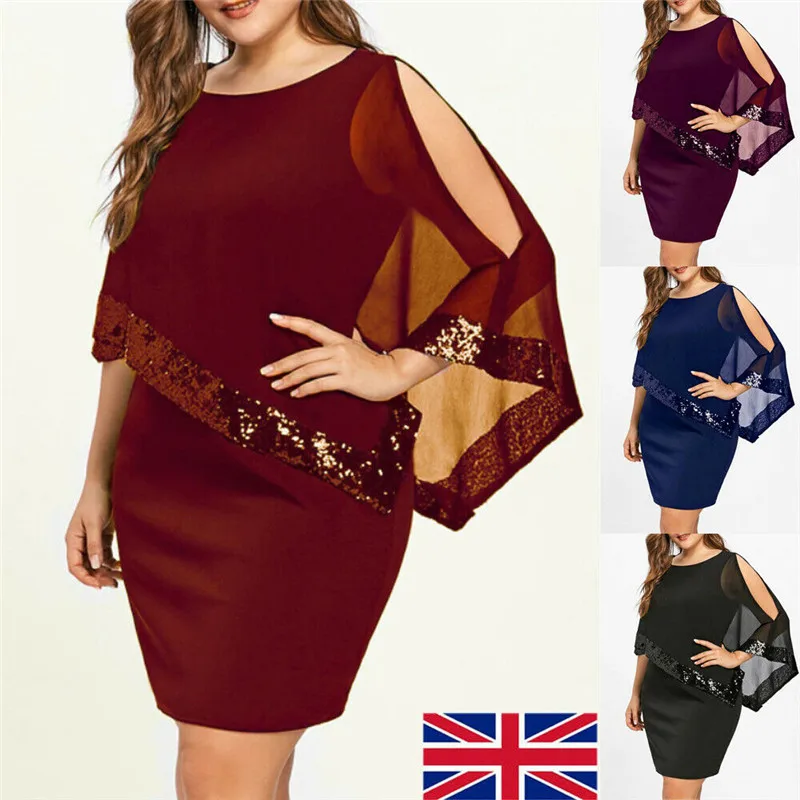 

Plus Size Women Sequin Mini Dress Ladies Summer Evening Party Dress