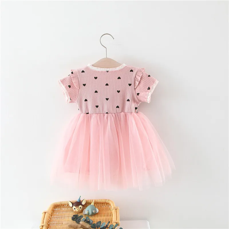 Платье принцессы для девочек летнее хлопковое Сетчатое платье с короткими