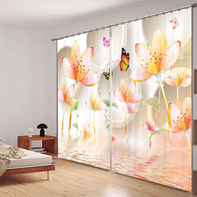 Шторы блэкаут 3D с цветочным принтом и бабочками роскошные занавески для гостиной