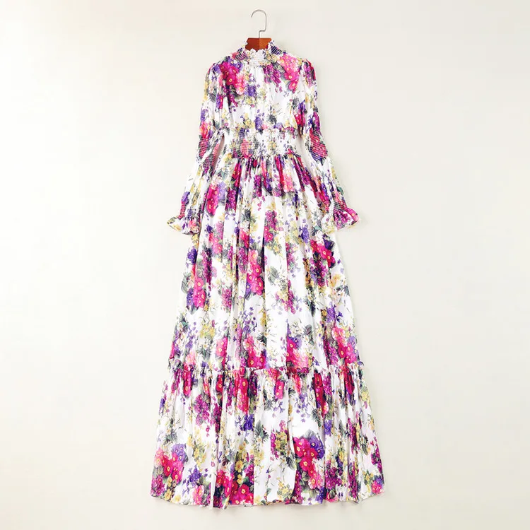 Truevoker Дизайнерские макси Vestido Женские высокого качества с длинным рукавом Необычные цветочные печатные праздничное длинное шелковое платье для отдыха