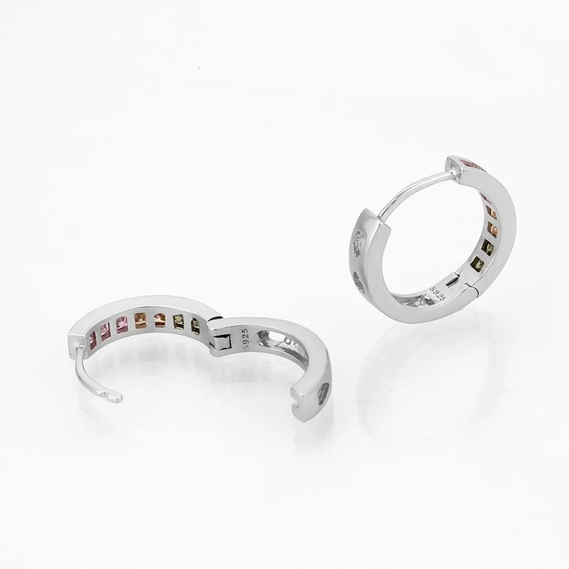 Серьги-кольца для женщин, 925 пробы, Серебряные Обручи, круглые серьги с ослепительным цветным CZ кристаллом, ювелирные изделия, бижутерия, подарок, мода