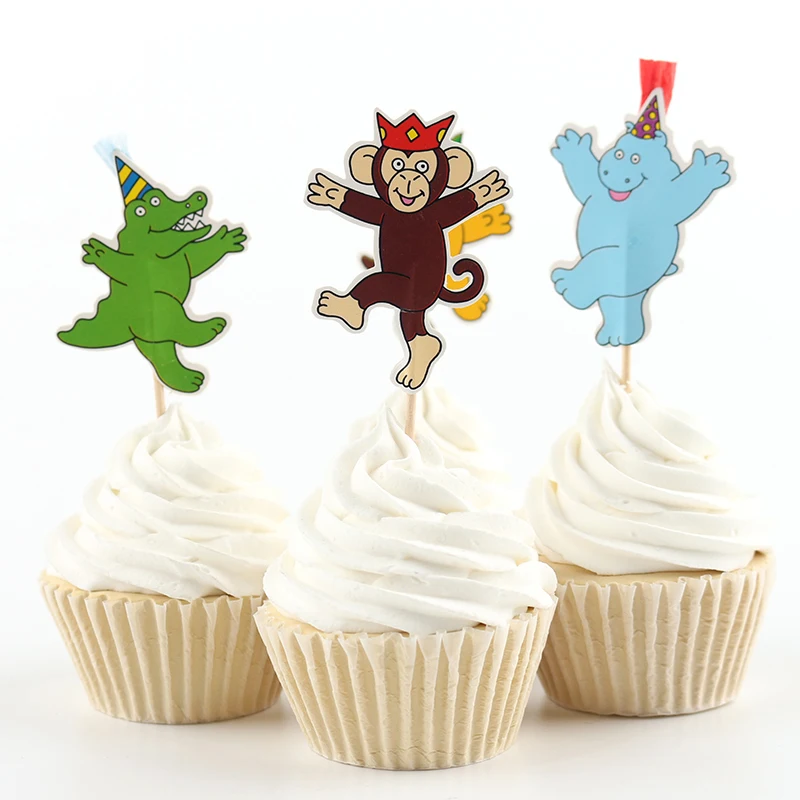 24pcs Happy Circus Party Supplies Cartoon Cupcake Toppers Pick Birthday Decoration Kids Favors |