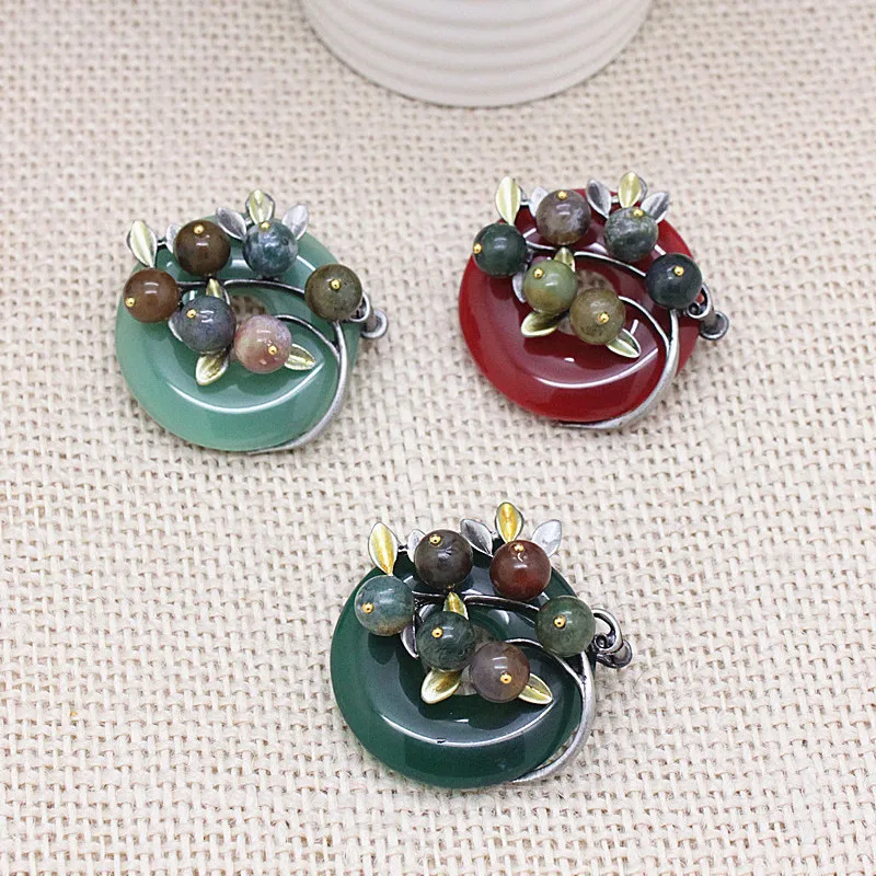 Ajojewel красный/зеленый/желтый/черный полудрагоценный камень винтажные Броши