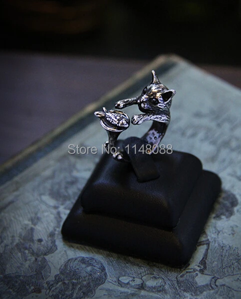 Новейшее кольцо Kitty Cat с рыбкой регулируемое Открытое животными античное