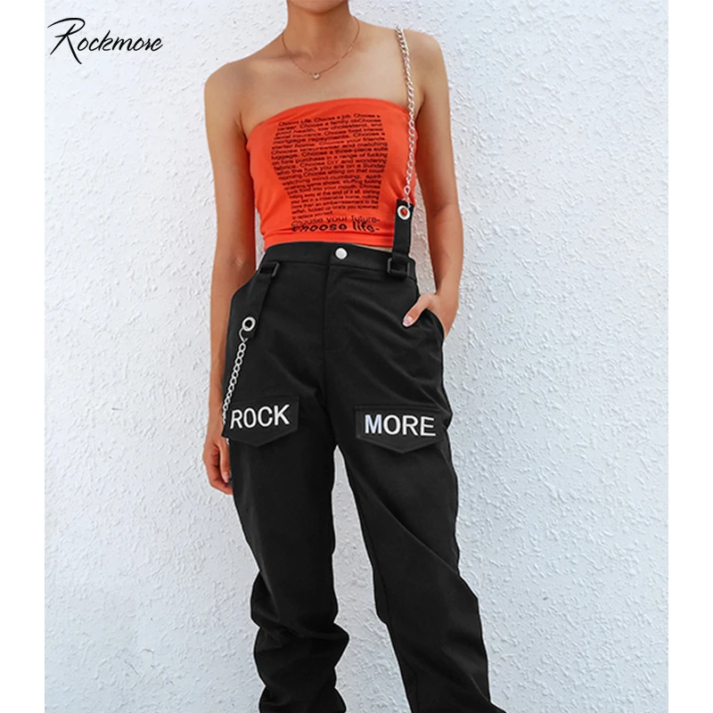 

Женские брюки-карго Rockmore, черные брюки-карго в готическом Корейском стиле с цепочкой и карманами, брюки с высокой талией, широкие брюки для ж...