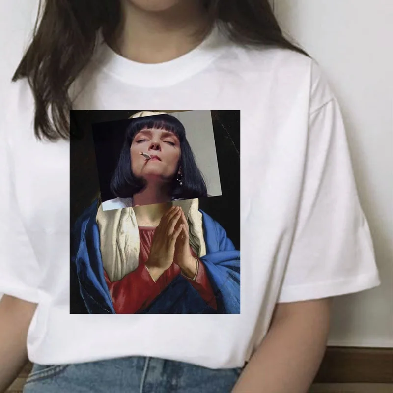 Pulp fiction ulzzang Миа футболка женская с принтом гранж femme harajuku забавная кавайная одежда с коротким рукавом Футболка уличная одежда - Цвет: 7212