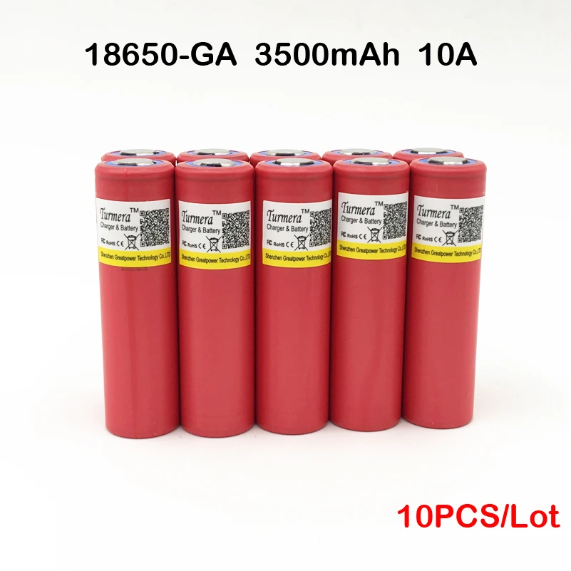 10 шт 18650 3500mAh аккумулятор NCR18650GA аккумуляторная батарея 3 6 V 10A Плоская верхняя для