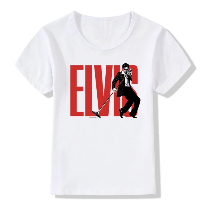 

Модная футболка для мальчиков и девочек с принтом Elvis Presley King of Rock, Детская футболка с коротким рукавом, детские топы, футболка, детская одежд...