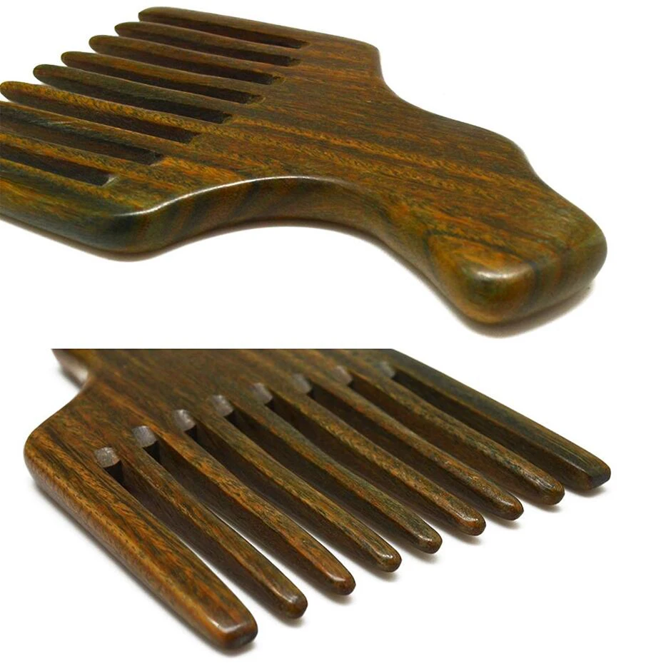 Hair Comb/Beard Pick Comb Made Of One Whole Piece Green Sandal Wood With Fantastic Handle Wide Tooth Hairbrushes D30 | Красота и