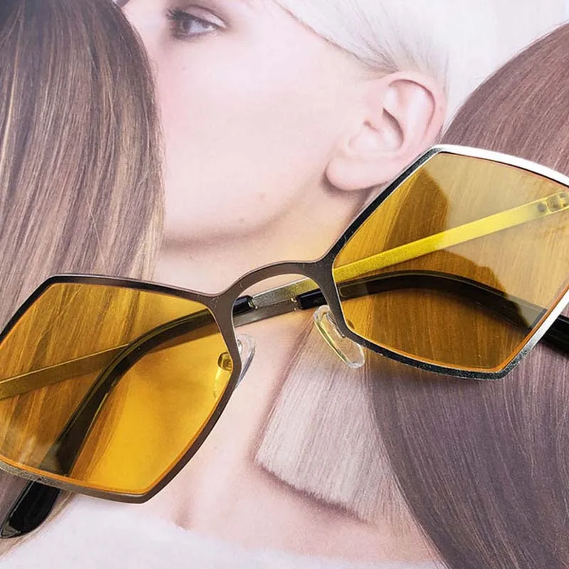 Модные женские солнцезащитные очки морские линзы полигональные сплав