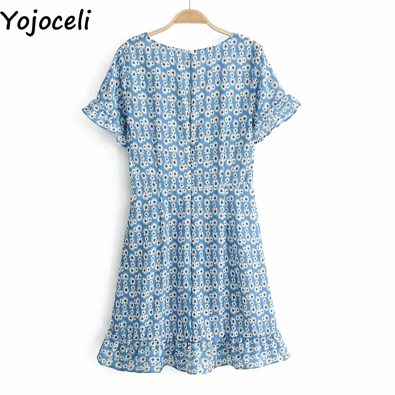Женское Короткое платье Yojoceli элегантное пляжное с цветочным принтом и оборками