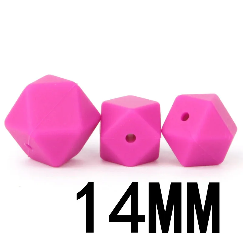 05 Violet Red 14 мм, 25 шт., шестигранные силиконовые бусины, Bpa бесплатно, Детские Прорезыватели для зубов, ожерелье, аксессуары, сделай сам, для младенцев, пустышка, цепочка для душа, подарки - Цвет: 05 Violet Red
