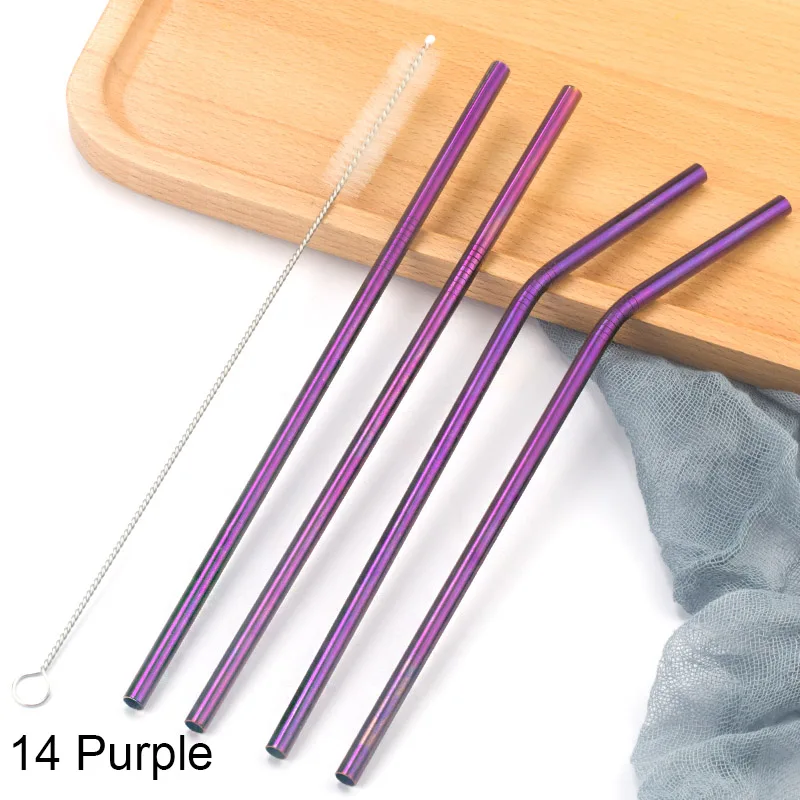 14 purple 304 соломинки из нержавеющей стали пипетки многоразовые, для питья соломы прямо согнуты металлическая соломинка с чистого набор кистей вечерние бар аксессуар - Цвет: 14 purple