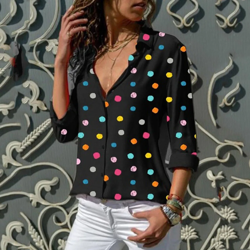 Женские блузы и топы Свободная Повседневная летняя рубашка в горошек элегантные