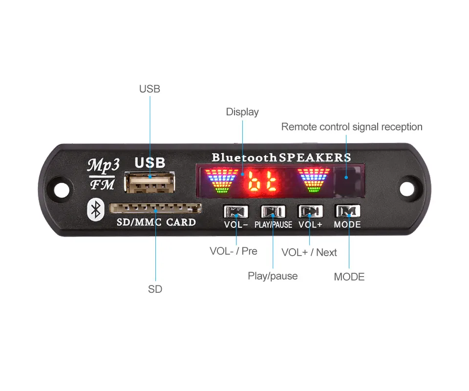 AIYIMA 12 в Bluetooth MP3 декодер доска 4 цвета дисплей USB FM APE FLAC без потерь декодирование беспроводной Bluetooth 5,0 Модуль громкой связи