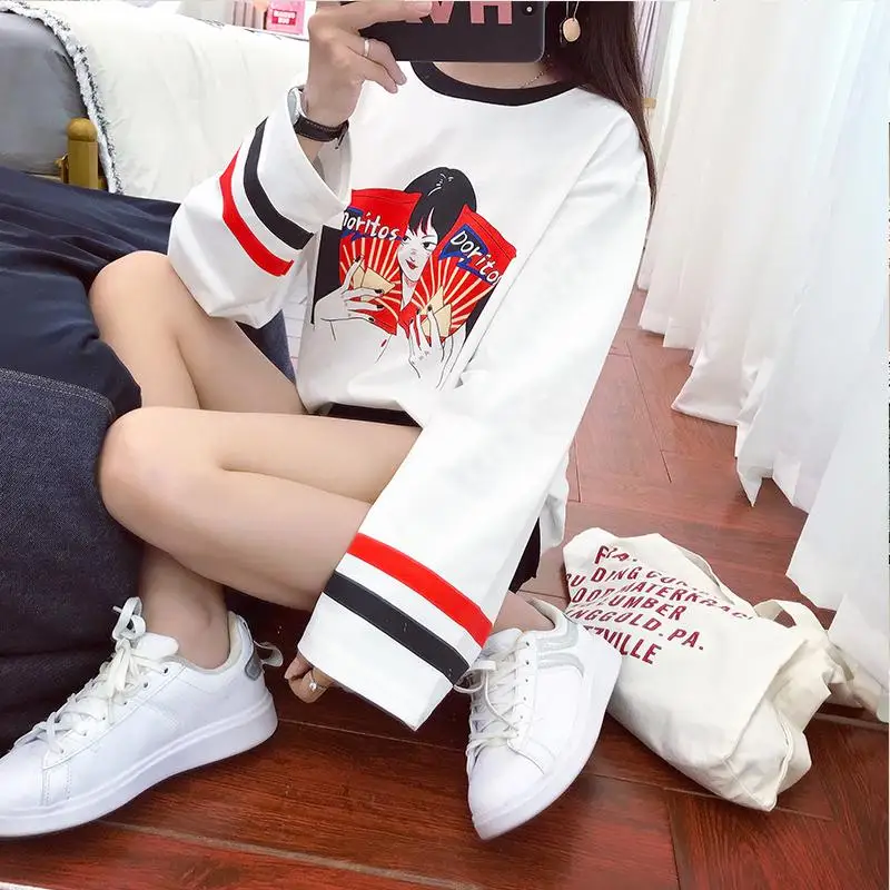 Женские футболки топы японский Kawaii Женская свободная футболка Ulzzang с мультяшным