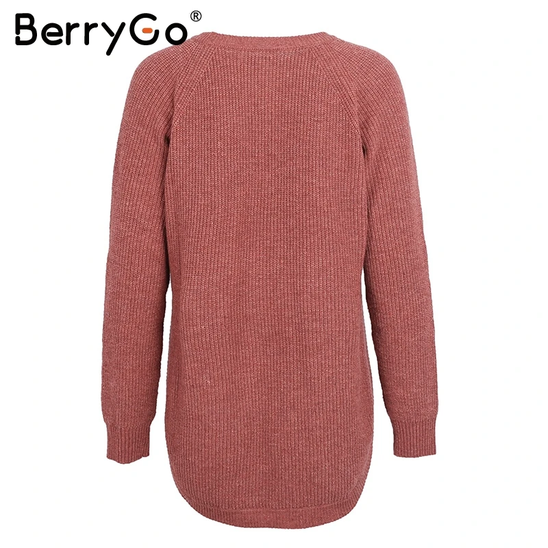 BerryGo Fashion side split knitting pullover Casual streetwear autumn winter sweater women 2018 elegant warm jumper pull femme | Женская