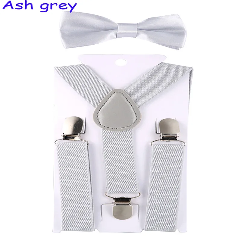 Fashion Kids Suspenders with Bowtie Children Bow Tie Set Boys Braces Girls Adjustable Suspenders Baby Wedding Ties Accessory - Цвет: Grey