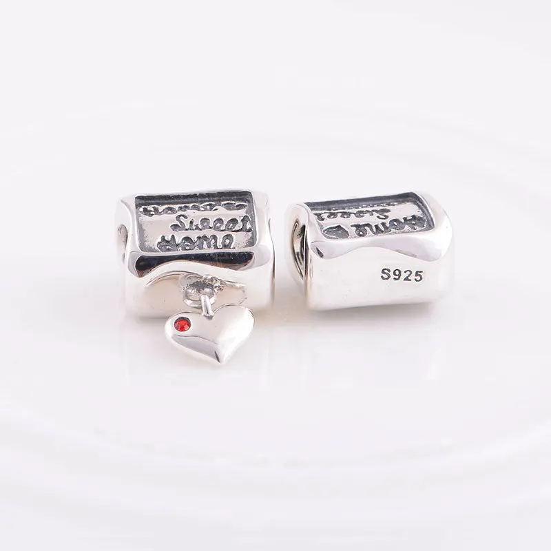 Серебро 925 буквы бусины милый дом семья ювелирные изделия Подходит Серебряный