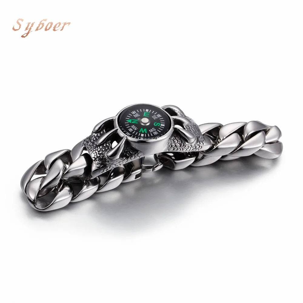 Syboer Браслет Компас Открытый нержавеющей стали pulsera hombre браслеты дружбы Мужчины