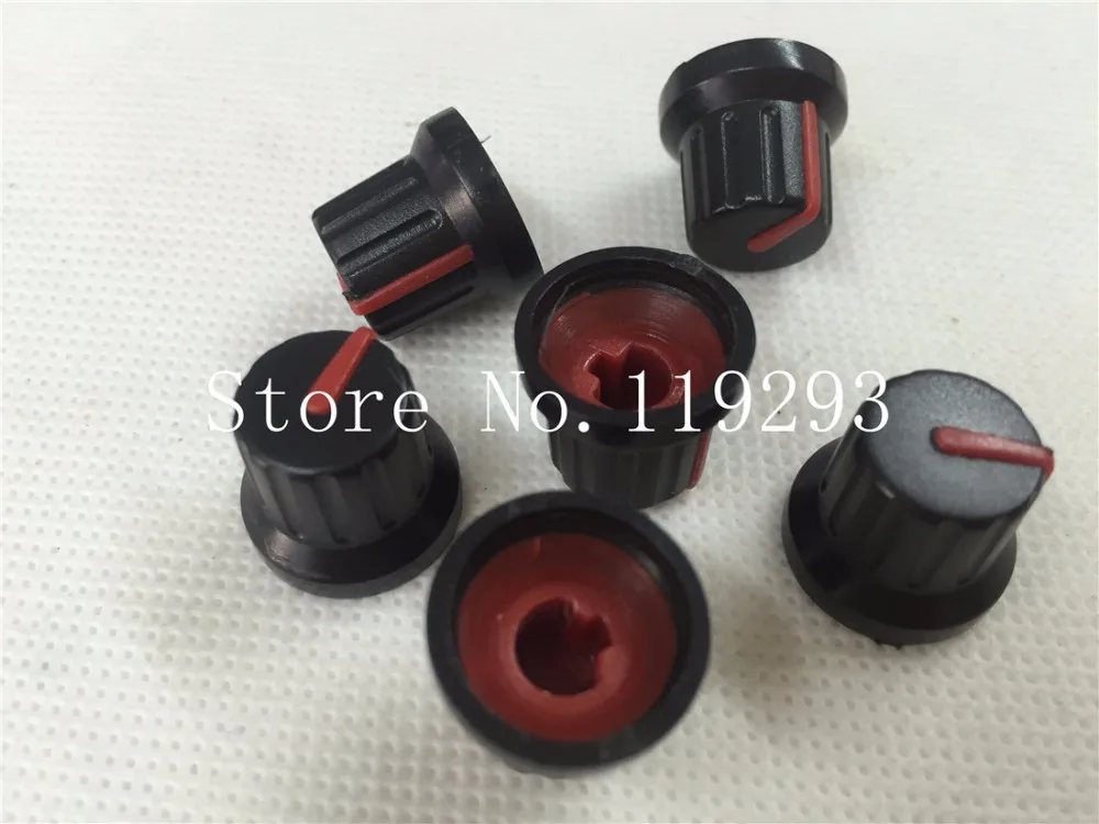 

[BELLA]Supply of 15mm color plastic knob volume potentiometer knob black red mark 6MM half shaft hole--200PCS/LOT
