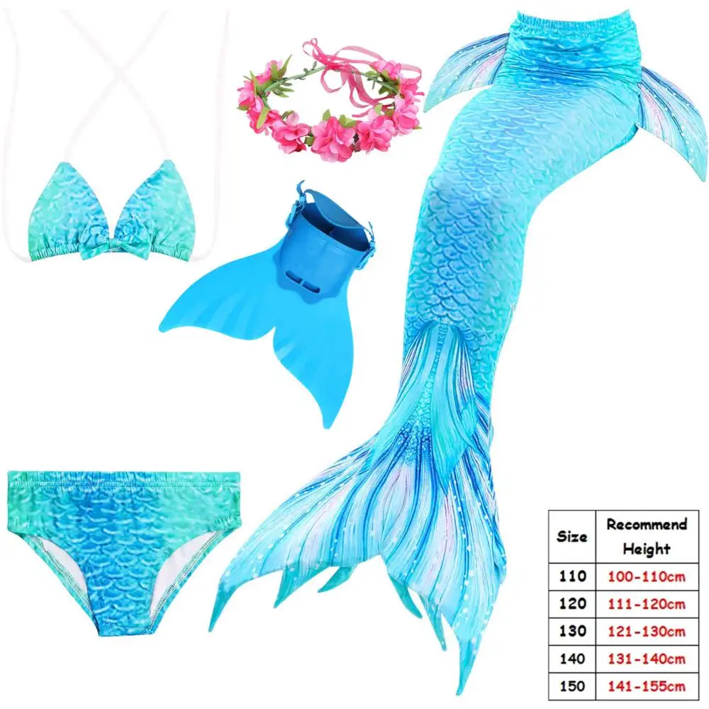 5pcs With Monofin Одежда для плавания с хвостом русалки без плавников; детская одежда с хвостом русалки для маленьких девочек; летняя пляжная одежда; купальные костюмы - Цвет: 5pcs With Monofin