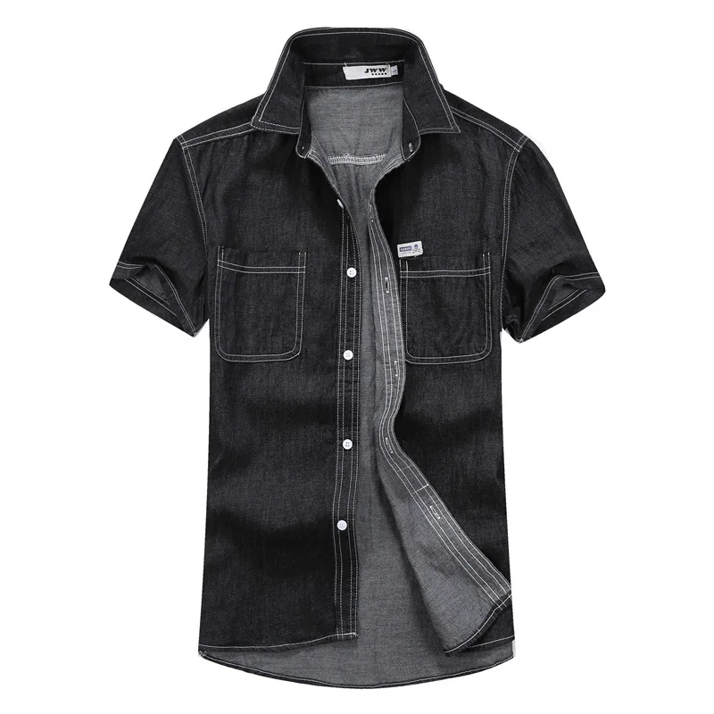 Рубашка мужская джинсовая хлопковая Классическая модная короткая сорочка из