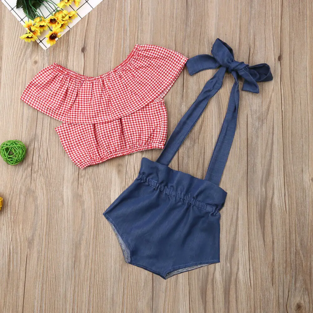 US Одежда для новорожденных малышей маленьких девочек клетчатый Топ укороченные