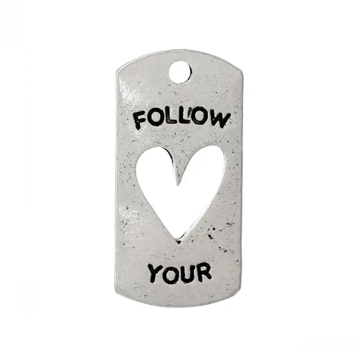 

DoreenBeads Очаровательные Подвески Прямоугольник Серебряный цвет "Follow Your" Сердце резное 20 мм x 10 мм, 50 шт от yiwu