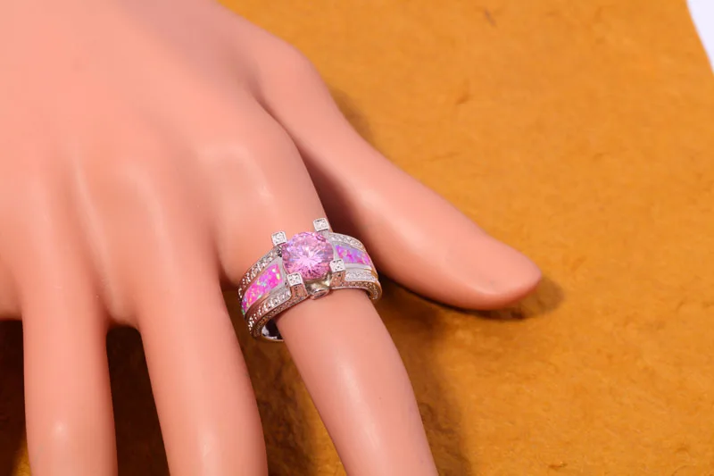 Кольцо CiNily Created розовое огненное Опаловое циркониевое серебряное покрытие