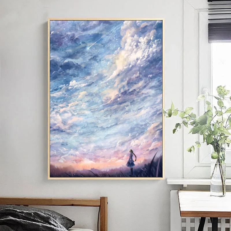 QIANZEHUI, DIY мультфильм аниме смотреть вверх на небо Алмазная вышивка, Круглый Алмаз полная алмазная живопись Вышивка крестиком, рукоделие