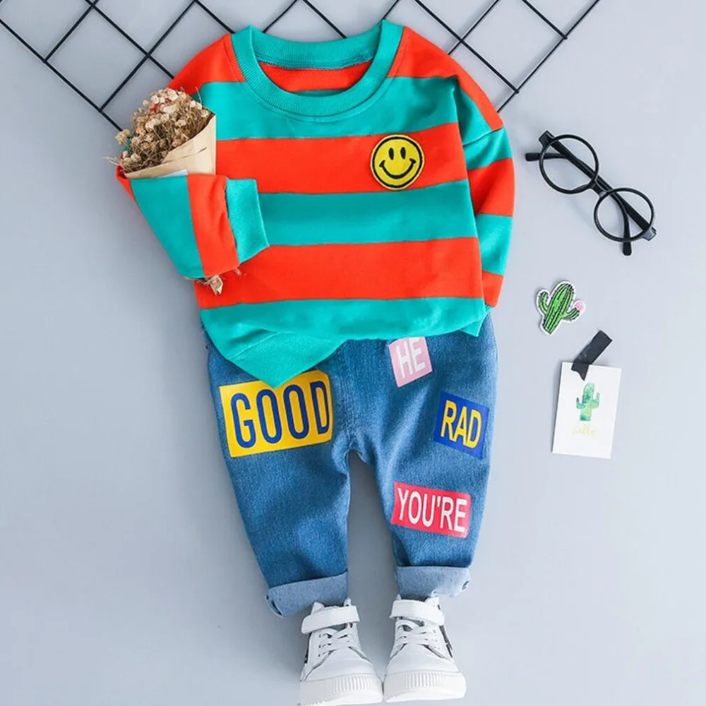Spring Autumn Baby Boy Girl Clothing Set Cotton Kids Toddler Clothes Stripe Sport Suit For Infant Long Sleeve t-shirt+pants | Детская