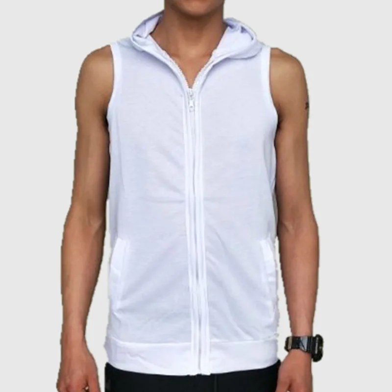 

Mens Fashion Solid Color Vest Cardigan Hooded Sleeveless Vest 4 Colour