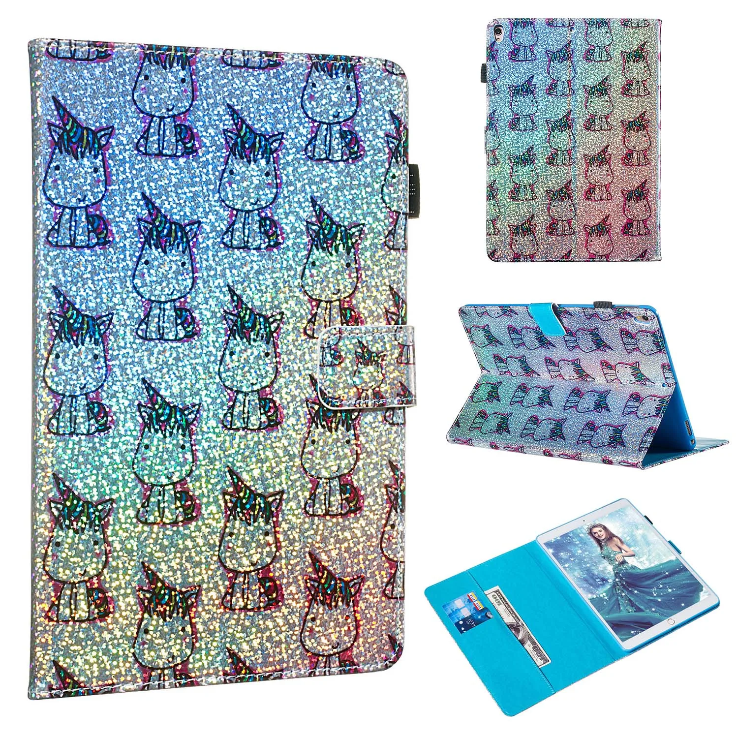 Чехол из ПУ кожи с мигающим мультяшным рисунком и слотом для карт iPad Air 10 5 2019 Pro