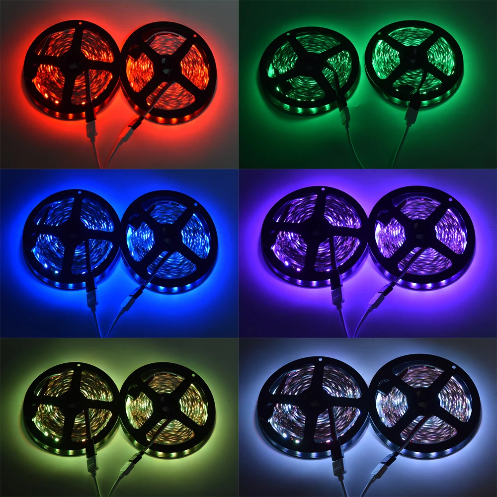 Музыкальная Светодиодная лента 5050 RGB белая Гибкая Диодная лента светильник 10 м 5 м+ светодиодный музыкальный контроллер датчик звука пульт дистанционного управления+ светодиодный адаптер DC12V