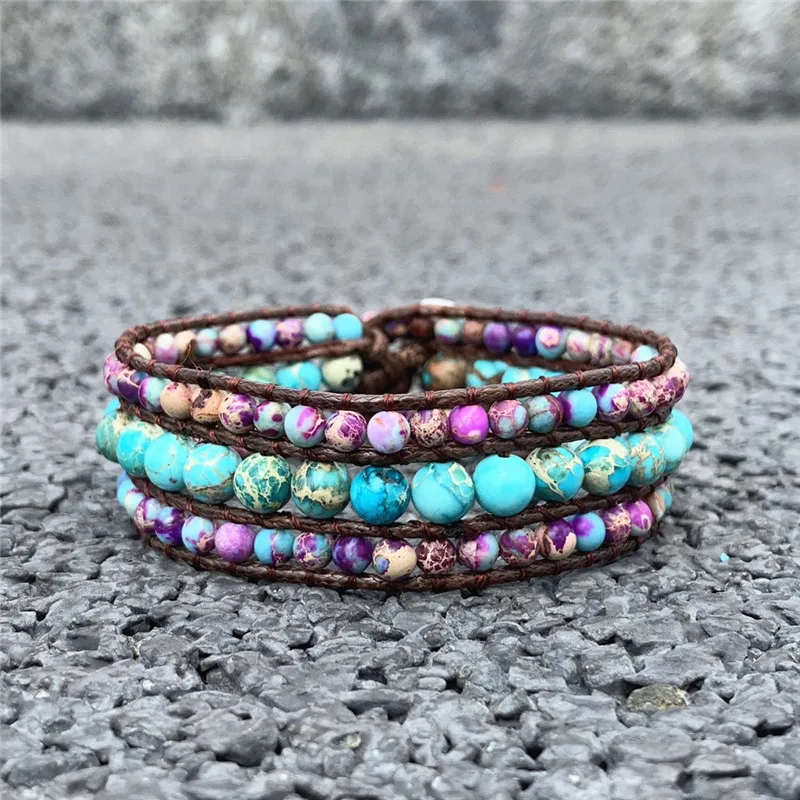 Женский трехслойный браслет Boho круглой формы Императорский камень с одним