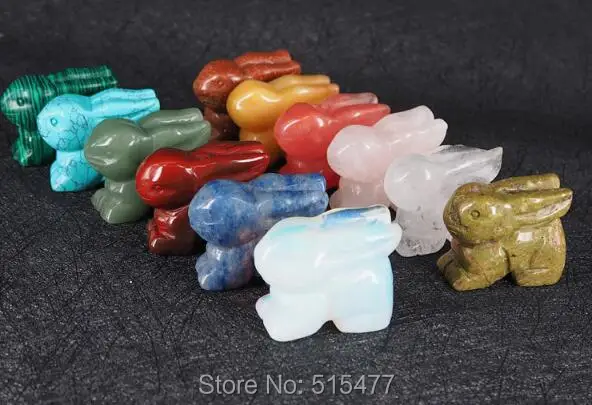 

wholesale Natural crystal stones carvings Zodiac crystal rabbit 12 color set boxed