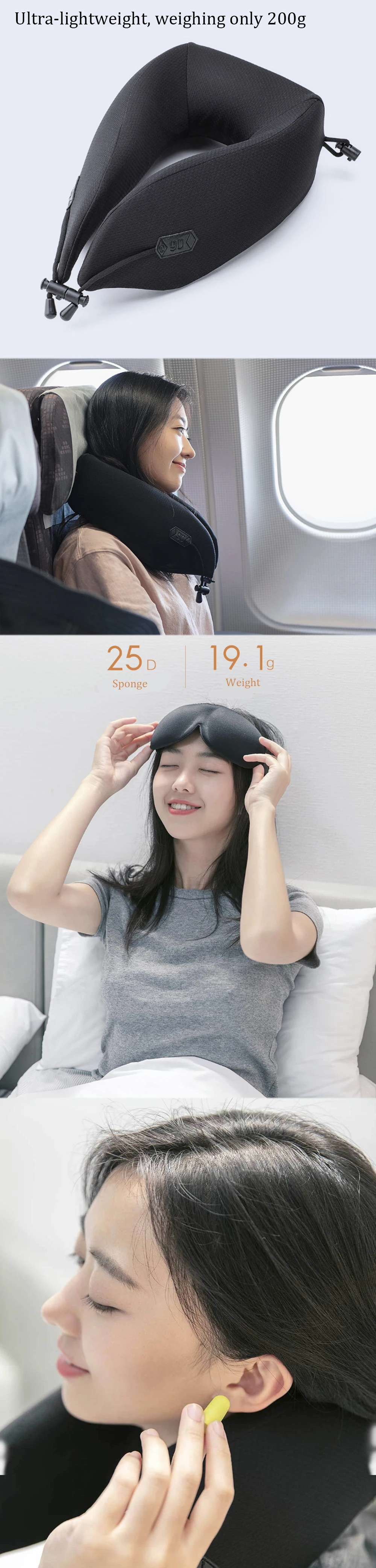Xiaomi 90 points дорожная подушка для шеи, набор подушек, маска для глаз, беруши, 3 в одном для путешествий, кемпинга, обеда, деловой поездки D5