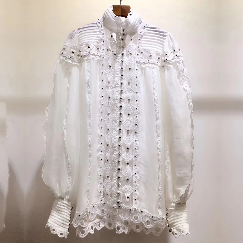 White Tops Высокая талия Винтаж выдалбливают заклепки женщина 2 шт наборы кружева фонарь рукав сетки рубашки подкладка мини юбки Элегантные наборы - Цвет: White Tops