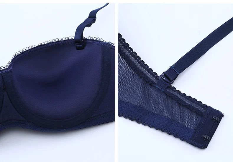 Sexy Lace Mesh 1/2 Cup Bra with Removable Straps Ruffle Bow Design Push-Up Demi Bra and Panties Set Lingerie Underwear Women
