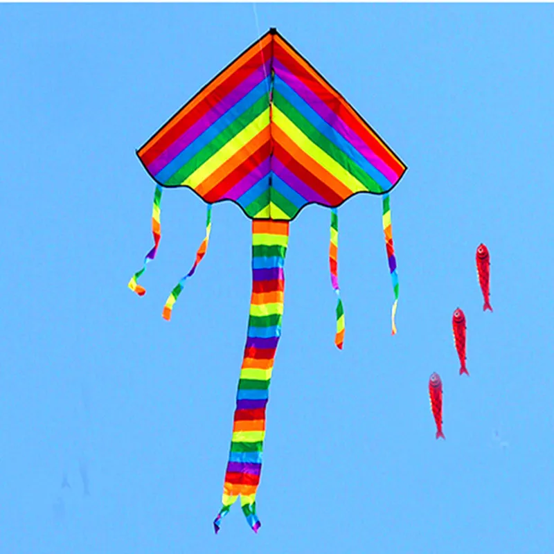 

Бесплатная доставка, высококачественный Радужный воздушный змей длиной 2 м с ручкой, нейлоновые уличные игрушки ripstop, Китай-Воздушные змей, ...