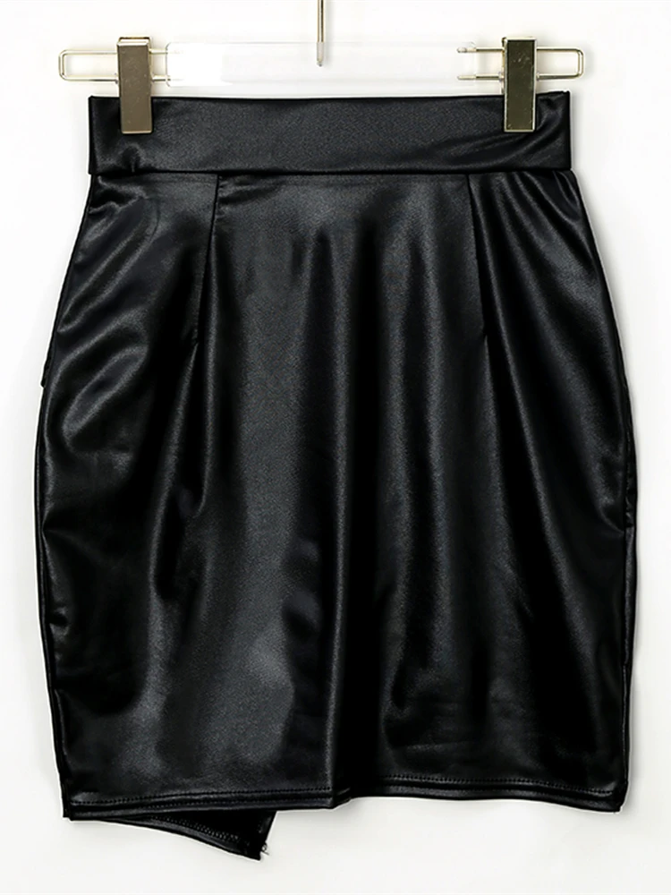 Женская летняя юбка из искусственной кожи с высокой талией пикантная черная