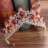 newest design european red crystal crown headwear bridal wedding hair accessories jewelry bride tiaras princess crowns