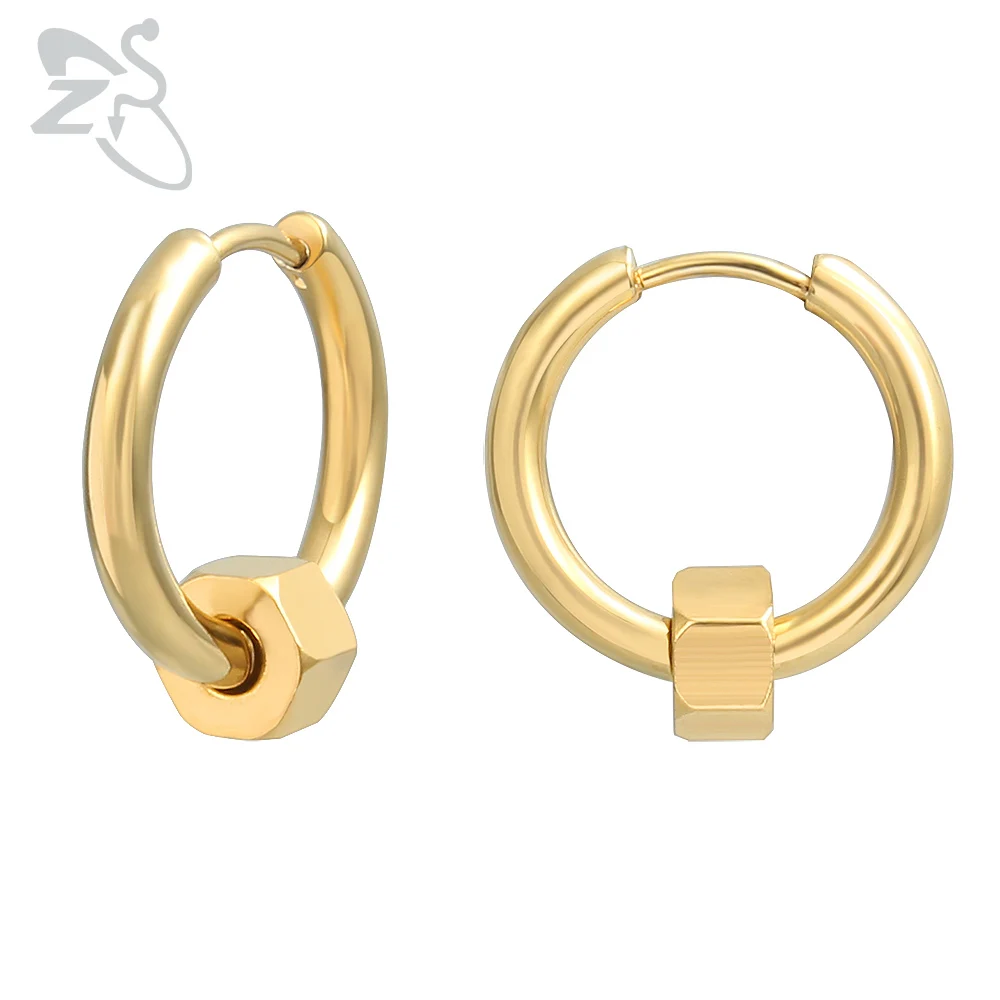 Gold 2 Pcs ZS ореховая форма серьги-кольца в стиле панк серебро черное золото хип хоп круглые серьги мужские байкерские ювелирные изделия маленькие круглые серьги для мужчин и женщин - Окраска металла: Gold 2 Pcs