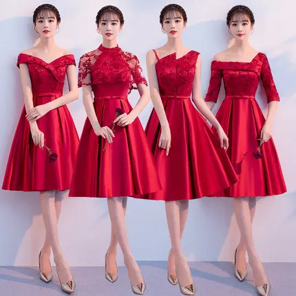 

2018 new stock plus size women pregnant wedding party Bridesmaid Dresses sexy satin A line red knee length dresses JYX2318RD