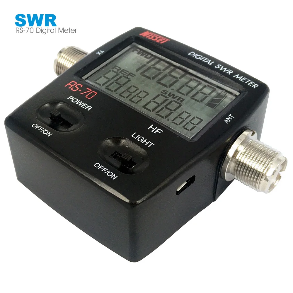 RS-70 Digital SWR Watt Meter Digital LED Backlight Shortwave Standing Wave Ratio Table HF 1.6-6.0 MHz 200W for Walkie Talkie