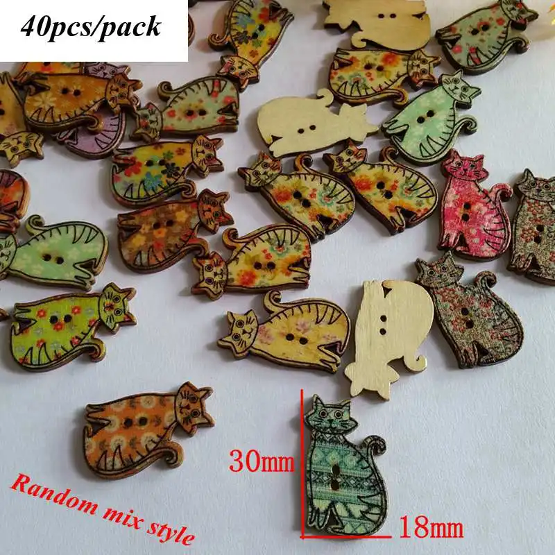 Style 13 40pcs 30/40/50 шт 2 отверстия деревянные пуговицы для Скрапбукинг ремесла Сделай Сам детские, для малышей Костюмы швейная декоративные пуговицы для рукоделия животных L-4 - Цвет: Style 13 40pcs