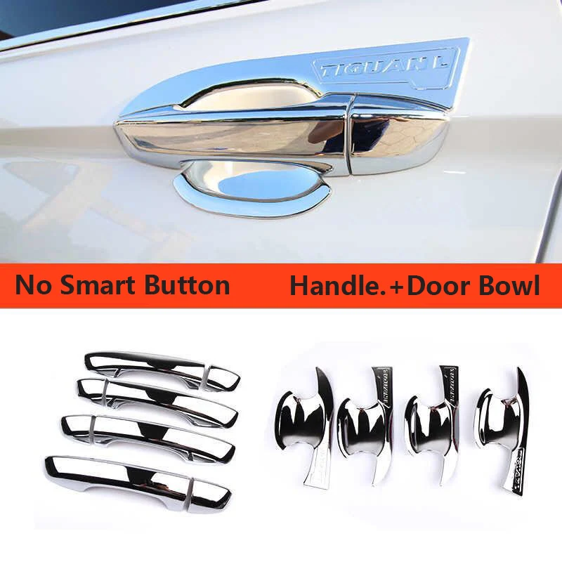 No smart Handle Bowl Для Volkswagen Tiguan- дверная ручка защита дверная чаша протектор хромированная внешняя отделка Защитная крышка Чехлы наклейки - Название цвета: No smart Handle Bowl