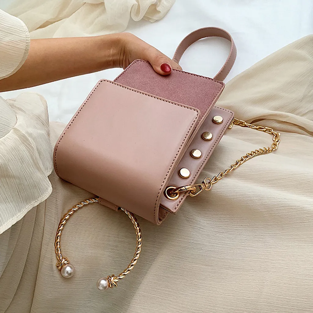 Aelicy модная женская однотонная сумка с заклепками и жемчугом в Корейском стиле из