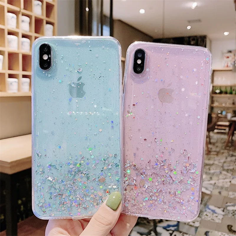 COPEONE для iPhone X Case класса люкс с блестками и нашивкой в виде звезды девочек